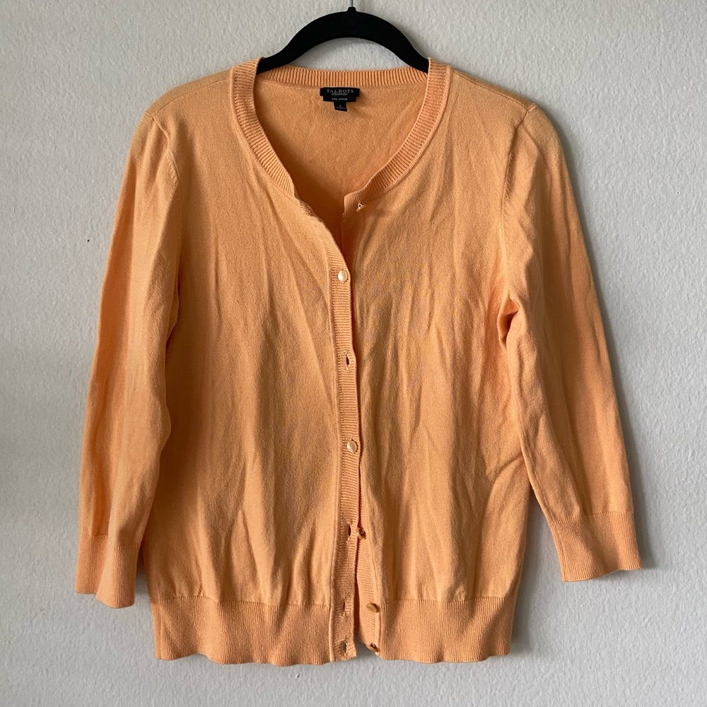 Talbots Orange Pima Cotton Cardigan, Size S